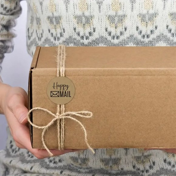 NEW 500 Pieces/ 1 Roll Happy Mail Stickers Round Kraft Stickers - Dark Brown - Picture 5 of 5